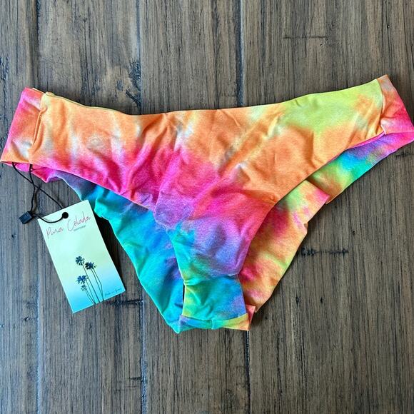 NWT Rainbow Tie Dye Gathered Cheeky Hipster Bikini BOTTOM in MEDIUM Pina Colada - Picture 6 of 8
